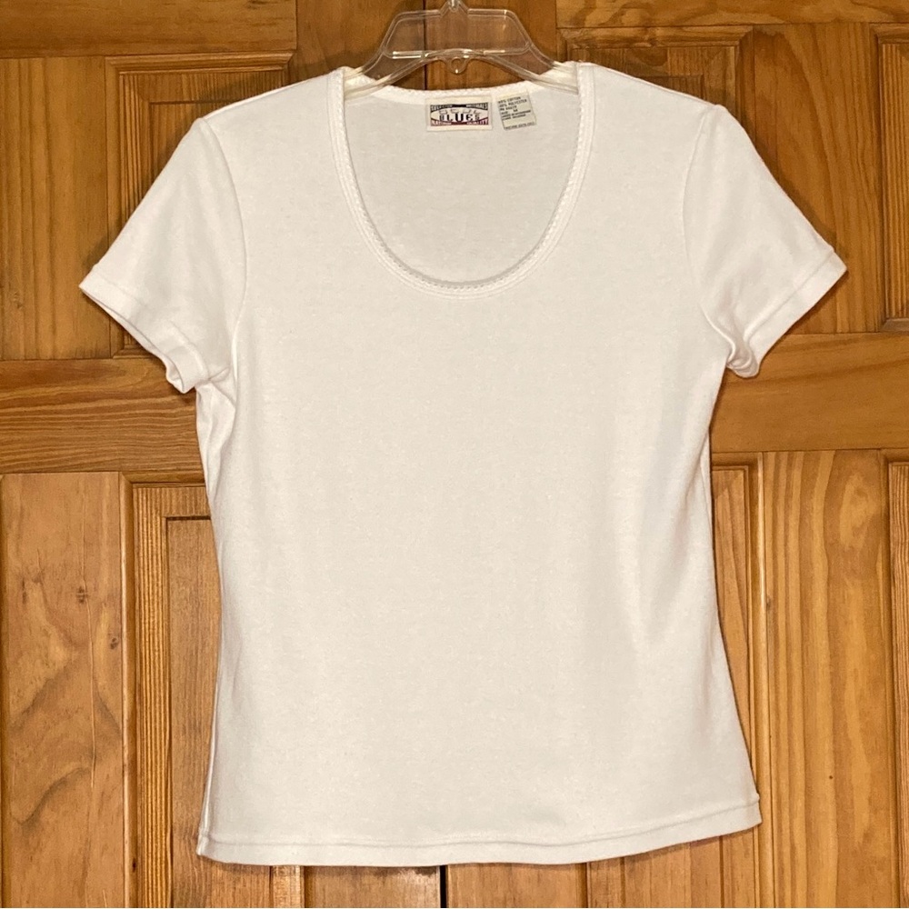 NWOT Cool Blues Vintage 80s 90s Top Short Sleeve Blouse White Size M Medium
